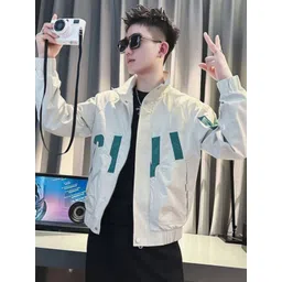 HERE&NOW Men Spread Collar Typography Printed Casual Bomber Jacket-picture-38