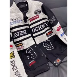 HERE&NOW Men Stand Collar Graphic Printed Casual Biker Jacket-picture-29