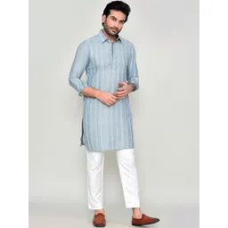 HERE&NOW Men Striped Jacquard Kurta image 5