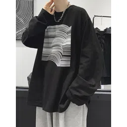 HERE&NOW Men Striped Round Neck Oversized T-shirt-picture-36