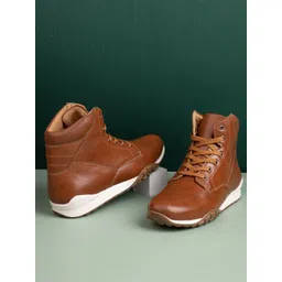 HERE&NOW Men Tan Brown & White Mid Top Comfort Insole Lightweight Contrast Sole Sneakers-picture-23