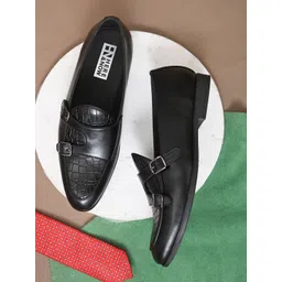 HERE&NOW Men Textured Formal Monk Shoes-picture-42