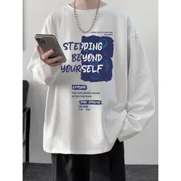 HERE&NOW Men Typography Printed Raw Edge T-shirt-picture-31