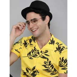 HERE&NOW Men Yellow Slim Fit Tropical Printed Pure Cotton Casual Shirt-picture-33
