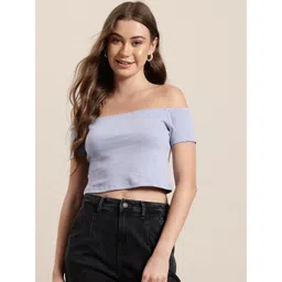 HERE&NOW Off-Shoulder Cotton Bardot Crop Top-picture-38