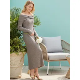 HERE&NOW Off-Shoulder Sheath Midi Dress-picture-31