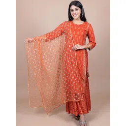 HERE&NOW Orange & Gold-Toned Ethnic Motifs Embroidered Dupatta-picture-19