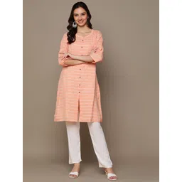 HERE&NOW Orange & White Checked Straight Kurta-picture-11