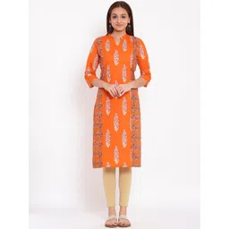 HERE&NOW Orange & White Ethnic Motifs Printed Straight Kurta image 1