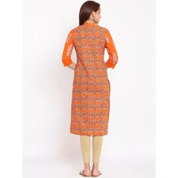 HERE&NOW Orange & White Ethnic Motifs Printed Straight Kurta image 3