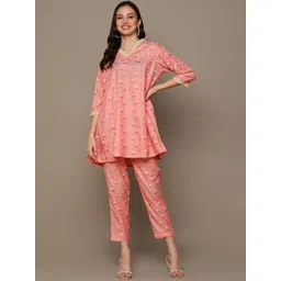 HERE&NOW Orange Floral Printed A-Line Kurta Set-picture-16