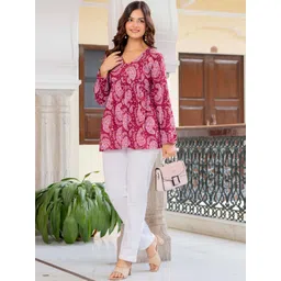 HERE&NOW Paisley Printed V-Neck Pure Cotton Empire Kurti-picture-34