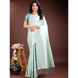 HERE&NOW Paisley Zari Linen Blend Handloom Saree-picture-12