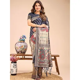 HERE&NOW Paisley Zari Linen Blend Handloom Saree-picture-13