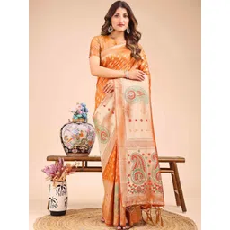 HERE&NOW Paisley Zari Linen Blend Handloom Saree-picture-14