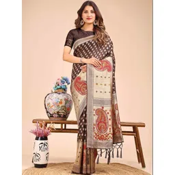 HERE&NOW Paisley Zari Linen Blend Saree-picture-10