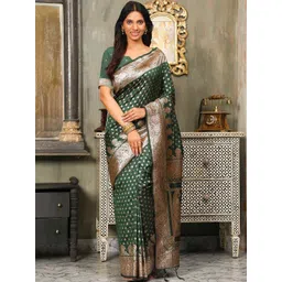 HERE&NOW Paisley Zari Silk Blend Handloom Banarasi Saree-picture-18