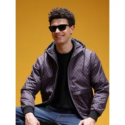 HERE&NOW Paneled Geometric Print Hooded Padded Jacket-picture-41