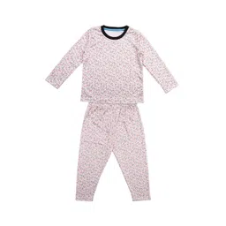 HERE&NOW Peach Coloured Girls Floral Printed Long Sleeves Cotton Night Suit-picture-20