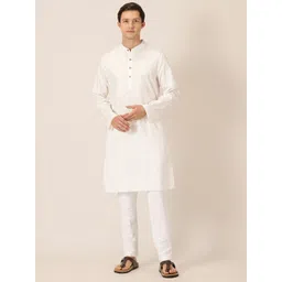 HERE&NOW Pink & Navy Blue Geometric Printed Band Collar Pure Cotton Straight Kurta-picture-17