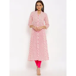 HERE&NOW Pink Mandarin Collar Striped A-Line Kurta-picture-30