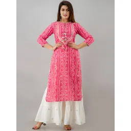HERE&NOW Pink Tie Up Neck Bandhani Printed Gotta Patti Kurta-picture-37