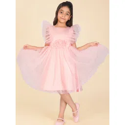 HERE&NOW Polka Dot Print Flutter Sleeve Net Fit & Flare Midi Dress-picture-32