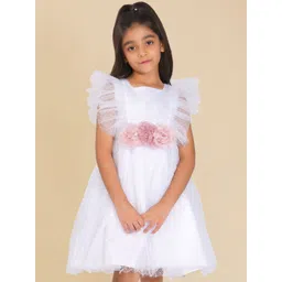 HERE&NOW Polka Dot Print Flutter Sleeve Net Fit & Flare Midi Dress-picture-12