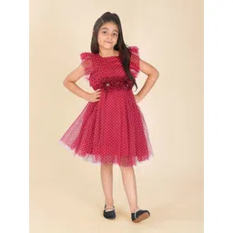 HERE&NOW Polka Dot Print Flutter Sleeve Net Fit & Flare Midi Dress-picture-20