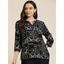 HERE&NOW Print Mandarin Collar Longline Top image 1