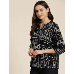 HERE&NOW Print Mandarin Collar Longline Top image 2