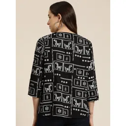 HERE&NOW Print Mandarin Collar Longline Top image 5