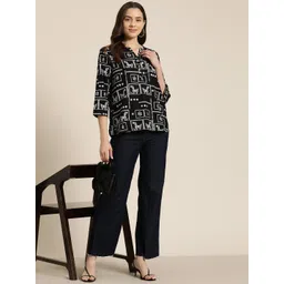 HERE&NOW Print Mandarin Collar Longline Top image 4