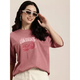 HERE&NOW Printed Drop-Shoulder Sleeves Oversized Pure Cotton T-shirt-picture-33