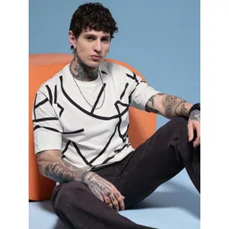 HERE&NOW Printed Drop-Shoulder Sleeves Pure Cotton Relaxed Fit T-shirt-picture-28