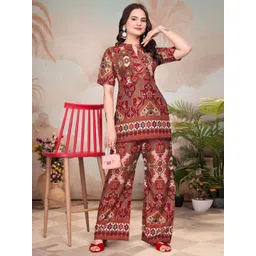 HERE&NOW Printed Mandarin Collar Top With Palazzos Co-Ords-picture-29