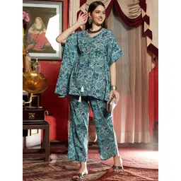 HERE&NOW Printed Pure Cotton Tunic With Trousers Co-Ords-picture-29