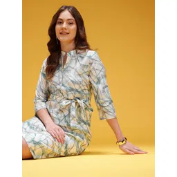 HERE&NOW Printed Shirt Style Dress with Belt-picture-47