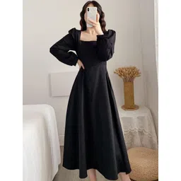 HERE&NOW Puff Sleeve Fit & Flare Midi Dress-picture-35