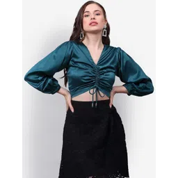 HERE&NOW Puff Sleeve Satin Crop Top-picture-13