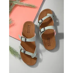 HERE&NOW Sea Green Double Strap One Toe Flats-picture-35