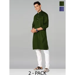 HERE&NOW Selection Of 2 Mandarin Collar Cotton Kurta-picture-32