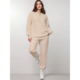 HERE&NOW Self Design Round Neck Sweatshirt With Trousers Co-Ords-picture-35