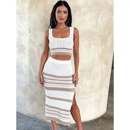 HERE&NOW Self Design Square Neck Top With Skirts Co-Ords-picture-30