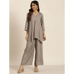 HERE&NOW Self-Design V Neck Top With Palazzo Co-Ords-picture-21