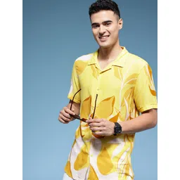 HERE&NOW Slim Fit Floral Printed Cuban Collar Casual Shirt-picture-40