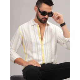HERE&NOW Slim Fit Self Designed Spread Collar Cotton Casual Shirt-picture-10