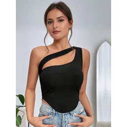 HERE&NOW Solid One Shoulder Fitted Crop Top-picture-23