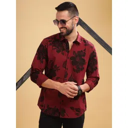 HERE&NOW Spread Collar Slim Fit Floral Opaque Printed Cotton Casual Shirt-picture-26
