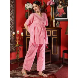 HERE&NOW Striped Pure Cotton Tunic With Trousers Co-Ords-picture-37